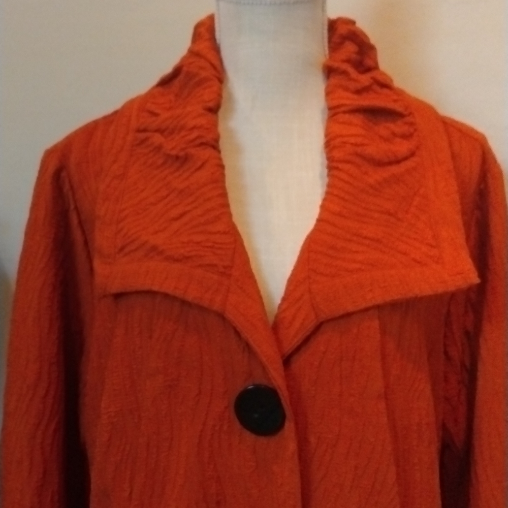 Sz L - Ali Miles NWT Rust high collar jacket w/rippled pattern. Big buttons
